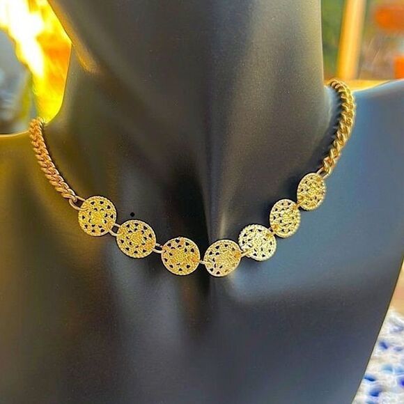 Gold Medallion Choker Necklace - Picture 1 of 5